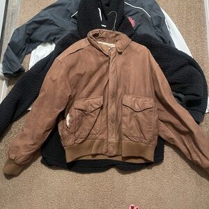 Global identity leather bomber jacket